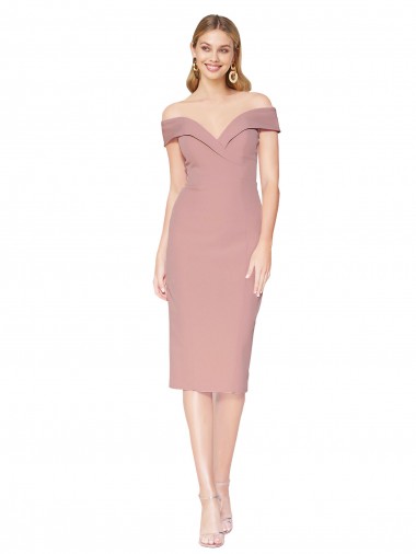 Knee Length Off the Shoulder Sweetheart Crepe Cocktail Formal Dress UK