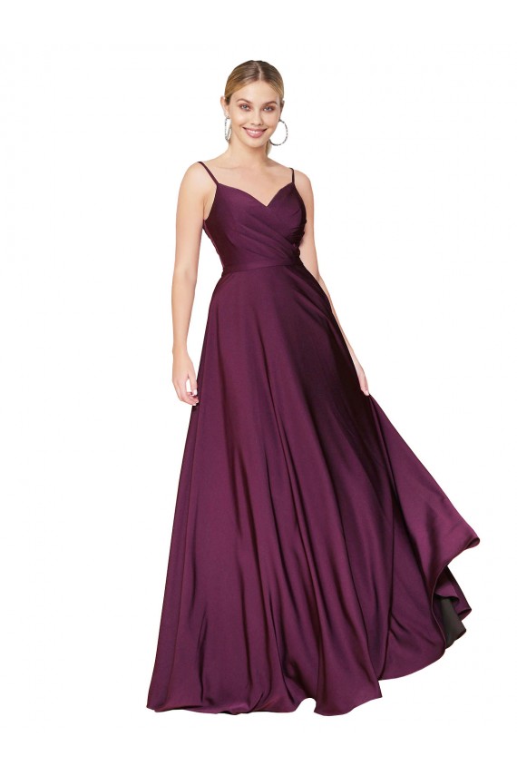 High Neck Spaghetti Straps Long V-Back Crepe Formal Dress UK