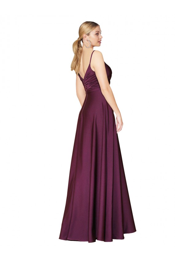 High Neck Spaghetti Straps Long V-Back Crepe Formal Dress UK
