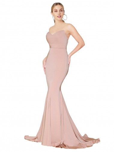 Sweep Train Sweetheart Long Mermaid Crepe Formal Dress Low Back UK