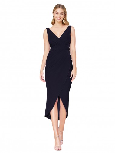 Short Knee Length V-Neck Crepe Cocktail Wrap Cocktail Formal Dress UK