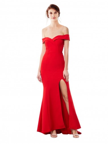 Off the Shoulder Sweetheart Maxi Crepe Formal Dress With Thigh Split and Train UK