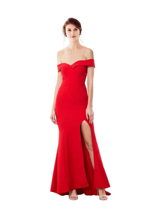 Off the Shoulder Sweetheart Maxi Crepe Formal Dress With Thigh Split and Train UK