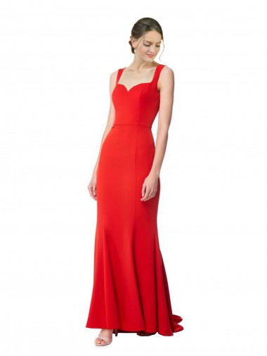 Long Chapel Train Fishtail Maxi Crepe Formal Dress with Sweetheart Neckline UK