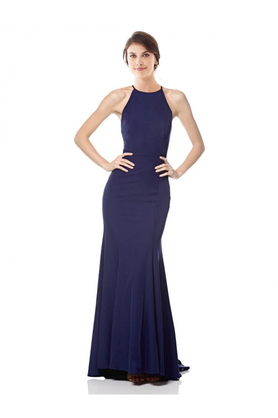 High Neck Fishtail Crepe Formal Dress with Open Back Detail UK