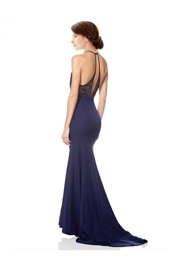 High Neck Fishtail Crepe Formal Dress with Open Back Detail UK