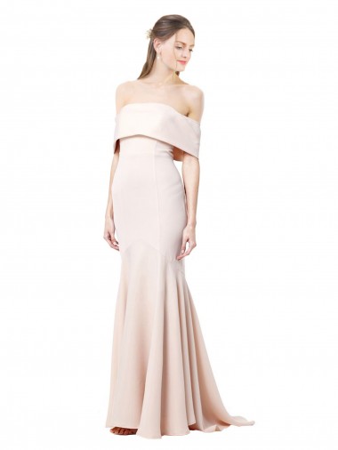 Mermaid Bardot Maxi Crepe Bridesmiad Dress with Fishtail Train UK