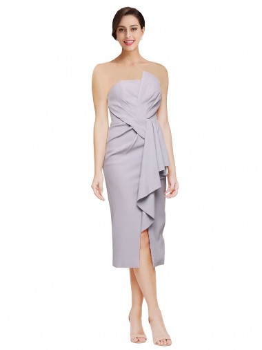 Short Strapless Crepe Cocktail Formal Dress with Ruffles UK