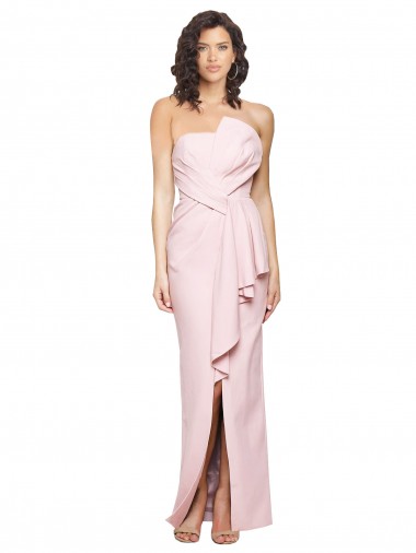 Strapless Long Full Length Ruffles Low Back Crepe Formal Dress UK