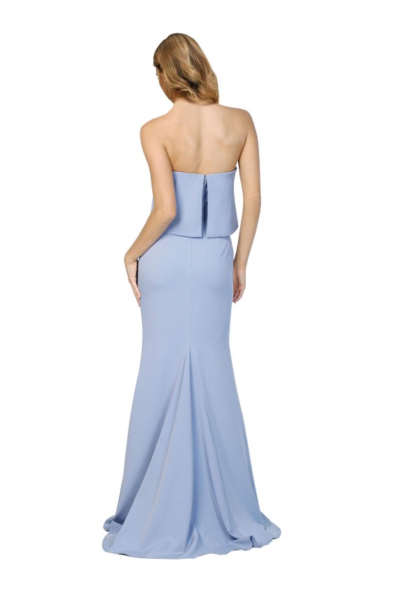 Strapless Full Length Crepe Formal Dress with Bodice Overlay UK