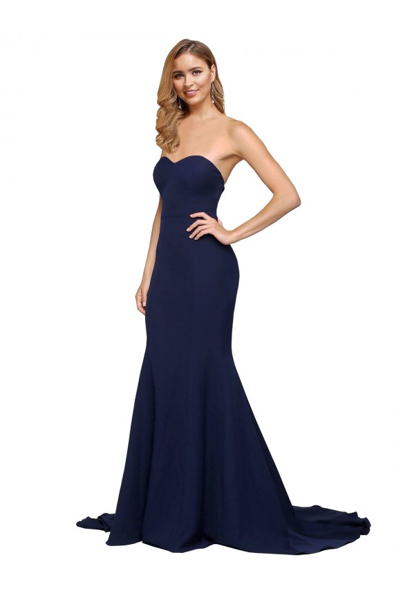 Fit and Flare Sweetheart Long Crepe Formal Dress with Sweep Train UK