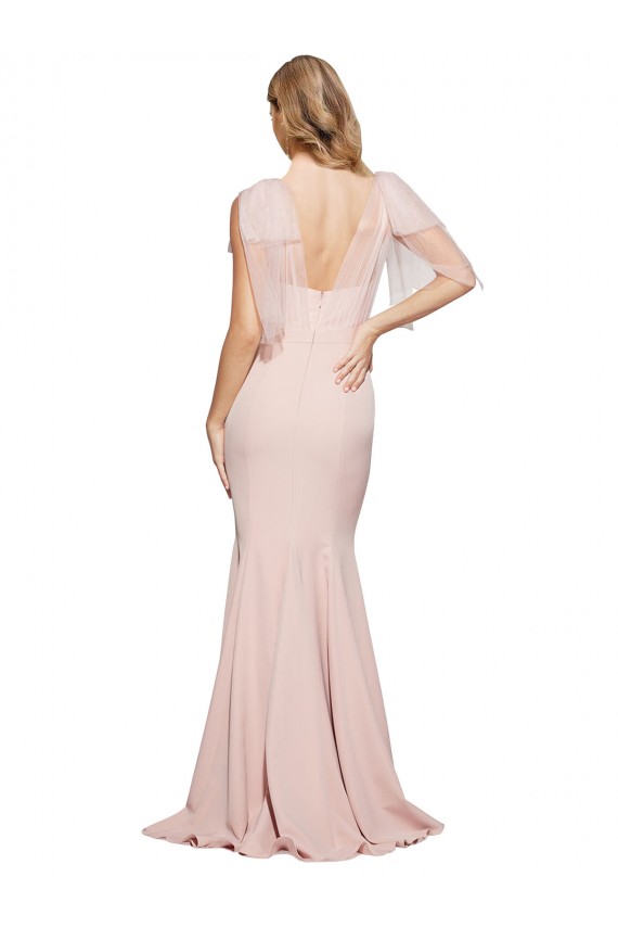 Double Bow Full Length Sweetheart Crepe Formal Dress with Tulle Overlay UK