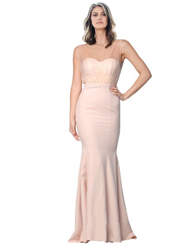 Full Length Sweetheart Crepe Formal Dress with Tulle Overlay UK