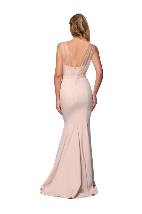 Full Length Sweetheart Crepe Formal Dress with Tulle Overlay UK