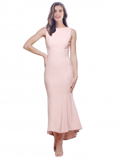 High Neck Low V-Back Midi Length Crepe Cocktail Formal Dress UK