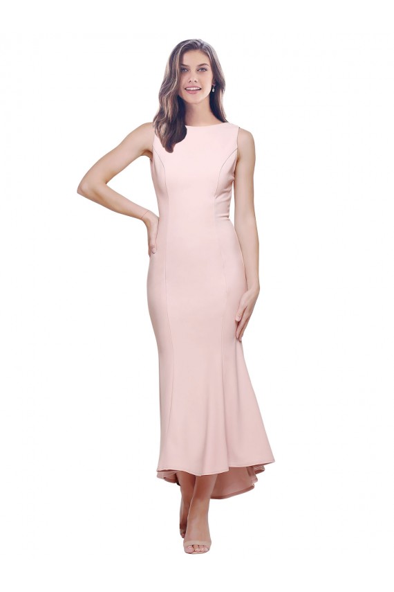 High Neck Low V-Back Midi Length Crepe Cocktail Formal Dress UK