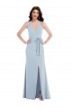 Open Back Halter Maxi Crepe Formal Dress with Draped Bow UK
