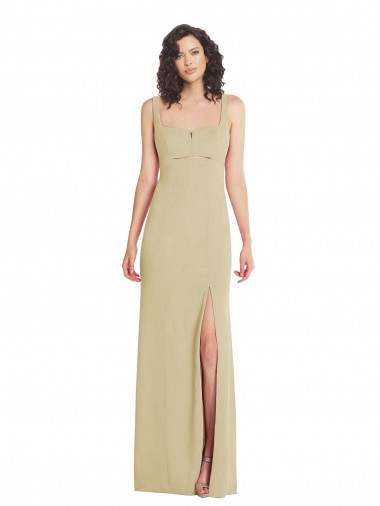 Wide Strap Slash Cutout Empire Crepe Formal Dress with Front Slit UK