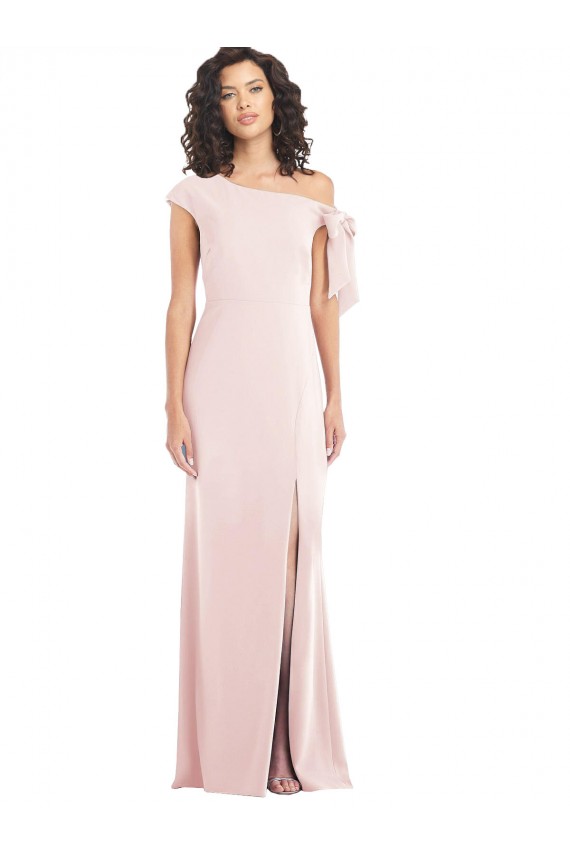 Off the Shoulder Tie Detail Trumpet Crepe Formal Dress with Front Slit UK
