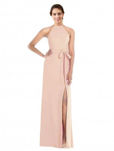 Halter Criss Cross Cutout Back Maxi Crepe Formal Dress UK