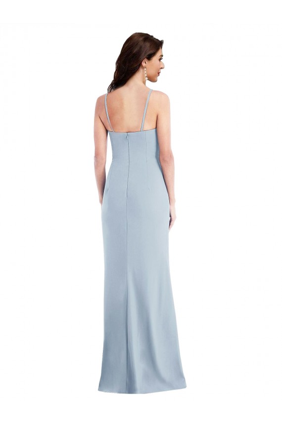 Flattering Trumpet Maxi Crepe Formal Dress with Front Slit UK