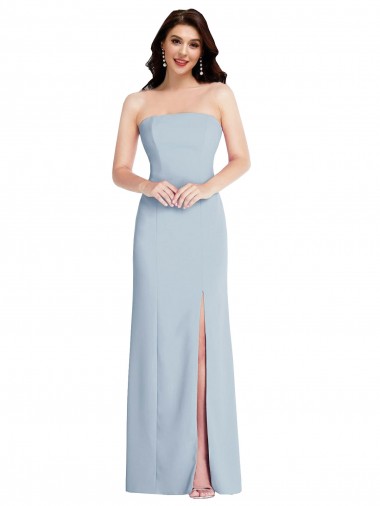 Strapless Scoop Back Maxi Crepe Formal Dress with Front Slit UK