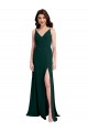 Slim A-Line V-Neck Full Length Crepe Formal Dress with Side Slit UK