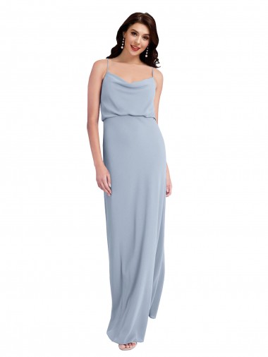 Draped Cowl Neck Long Crepe Formal Dress with Spaghetti Straps UK