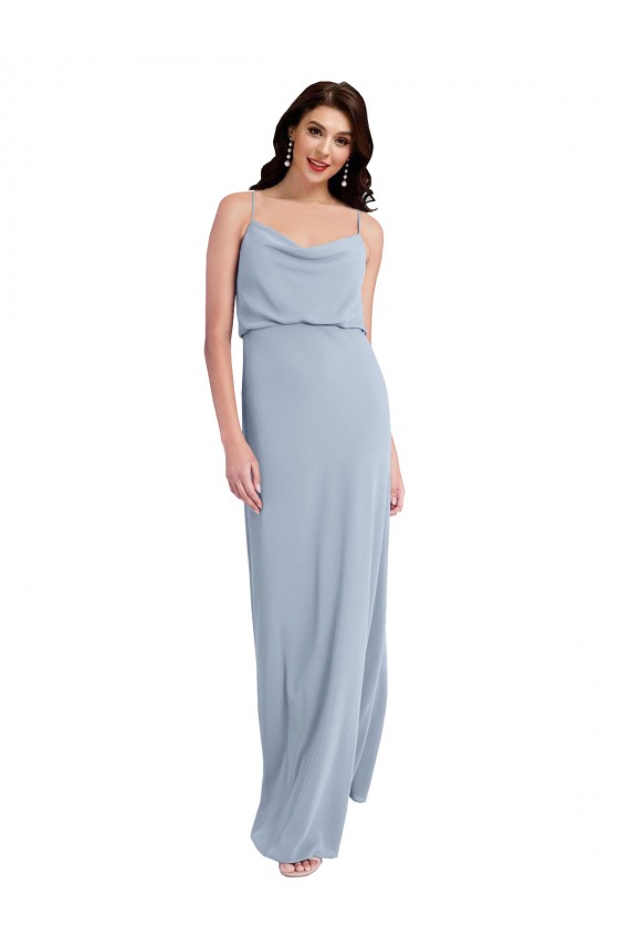 Draped Cowl Neck Long Crepe Formal Dress with Spaghetti Straps UK
