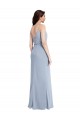 Draped Cowl Neck Long Crepe Formal Dress with Spaghetti Straps UK