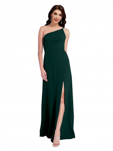 A-Line Slim One Shoulder Crepe Formal Dress with Asymmetrical Straps and Side Slit UK