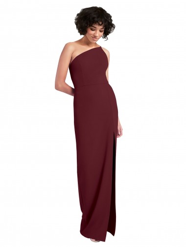 Sleek One Shoulder Long Crepe Formal Dress with Daring Slit UK