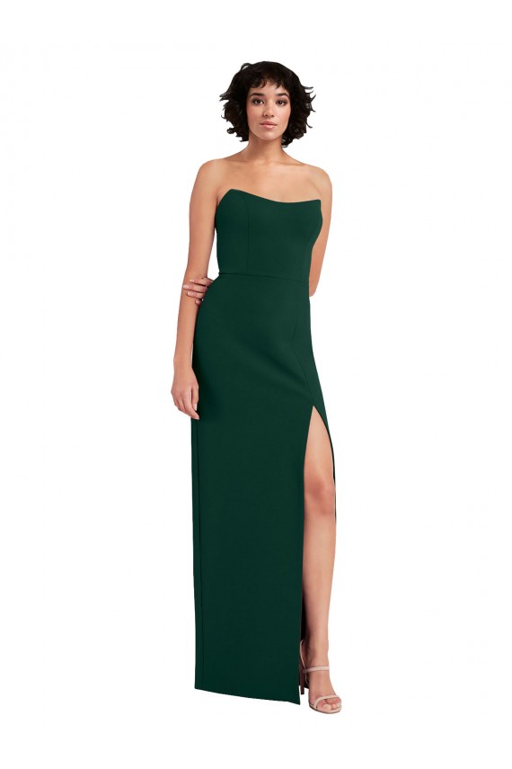 Scooped Strapless Neckline Crepe Formal Dress with Side Slit UK