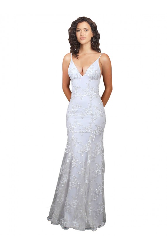 V-Neckline Backless Floral Patterned Sequin Formal Dress UK