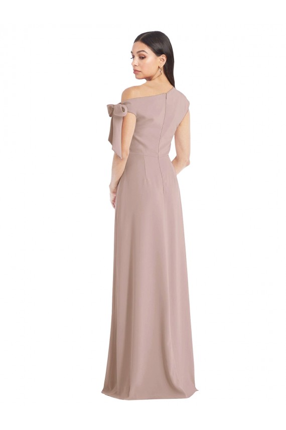 Off the Shoulder Tie Detail Maxi Crepe Formal Dress with Front Slit UK