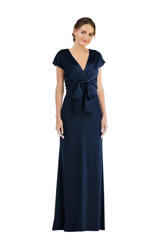 Soft Bow Blouson Bodice Trumpet Crepe Formal Dress UK