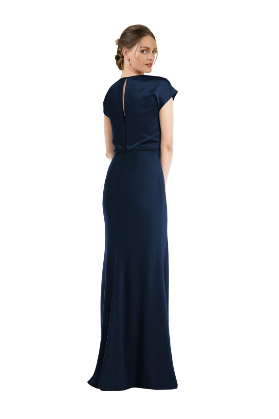 Soft Bow Blouson Bodice Trumpet Crepe Formal Dress UK