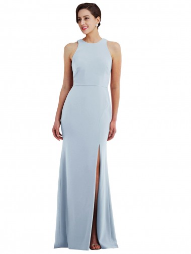 Cutout Open Back Halter Maxi Crepe Formal Dress with Scarf Tie UK