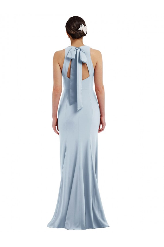 Cutout Open Back Halter Maxi Crepe Formal Dress with Scarf Tie UK