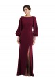 Bishop Sleeve Open Back Trumpet Crepe Formal Dress with Scarf Tie UK