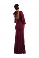 Bishop Sleeve Open Back Trumpet Crepe Formal Dress with Scarf Tie UK