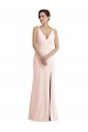 Skinny Strap Deep V-Neck Trumpet Crepe Formal Dress with Front Slit UK