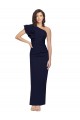 Ruched Floor Length Long Crepe Formal Dress with Shoulder Ruffles UK
