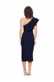 Ruched Midi Length Short Crepe Cocktail Formal Dress with Shoulder Ruffles UK