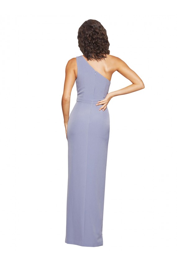 Floor Length One Shoulder Crepe Formal Dress with Pencil Skirt and Side Split UK