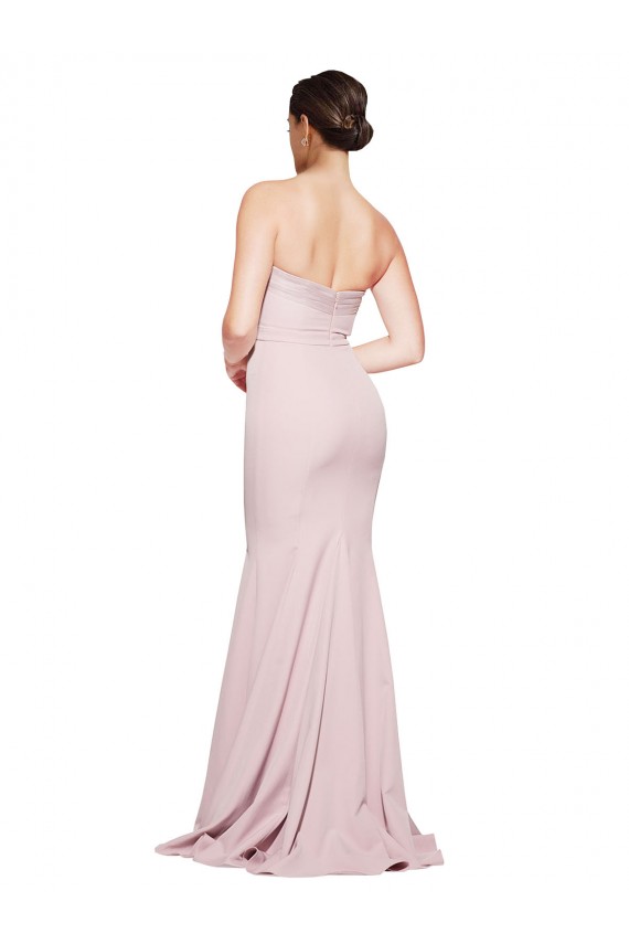 Straight Neck Long Strapless Crepe Formal Dress with Soft Tulle Overlay and Small Train UK