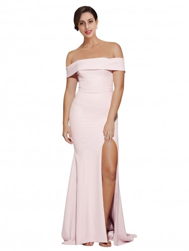 Off Shoulder Long Crepe Formal Dress with Straight Neckline and Side Split UK