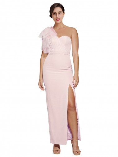 One Shoulder Tulle Overlay Sweetheart Neckline Long Crepe Formal Dress with Thigh Split UK