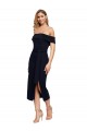 Fitted Short Midi Length Off the Shoulder Crepe Cocktail Formal Dress with Side Split and Waist Tie UK