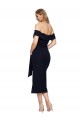 Fitted Short Midi Length Off the Shoulder Crepe Cocktail Formal Dress with Side Split and Waist Tie UK